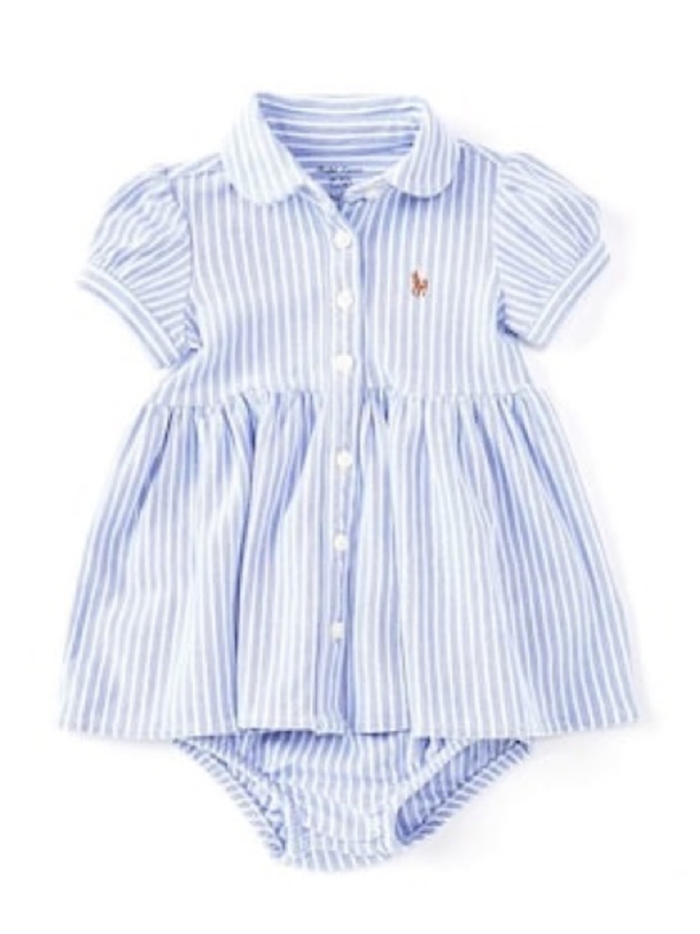Ralph Lauren Light Blue & White Polo Dress with Bloomers - 3 months